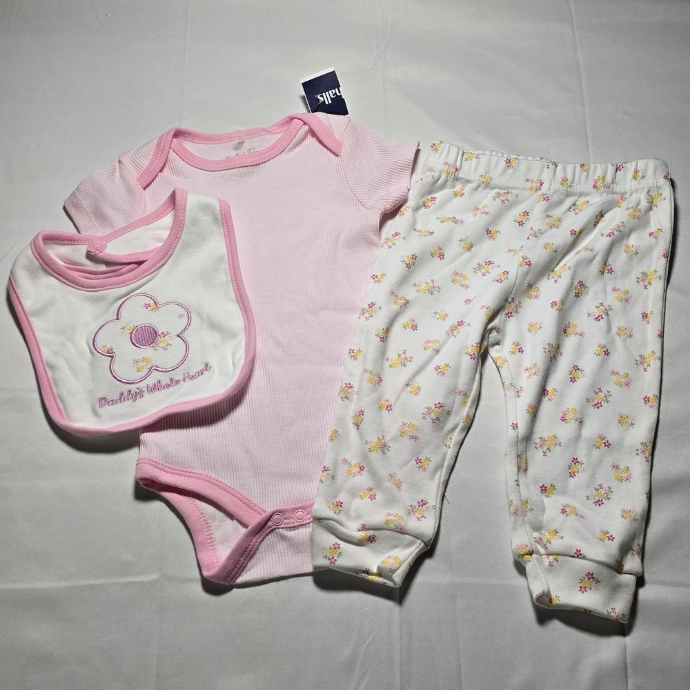 Kyle Deena Baby Girl 6-9m Pink Bodysuit Floral Outfit Bib Daddys Whole Heart Nwt